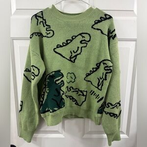 Green Dinosaur Graphic Knit Sweater